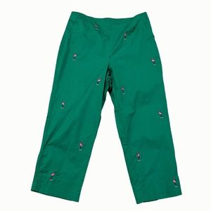 Requirements Green Casual Novelty Cropped Capri Pant Pink Flamingo Size 14